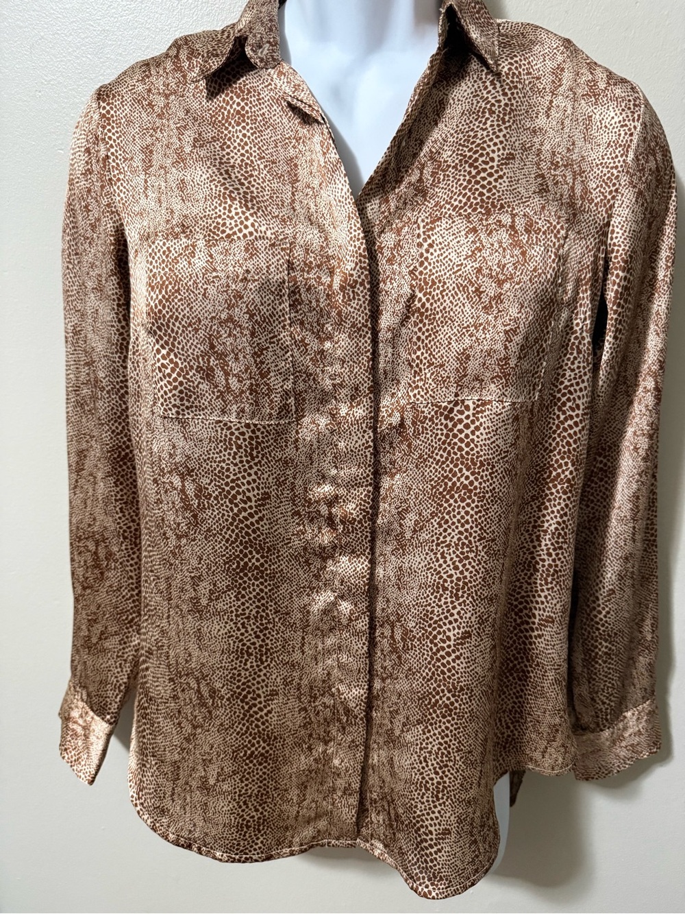 Animal Print Button-Up Blouse in Brown and Cream
